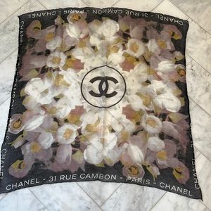 Timeless Authentic Chanel Silk scarf with beautiful colors.